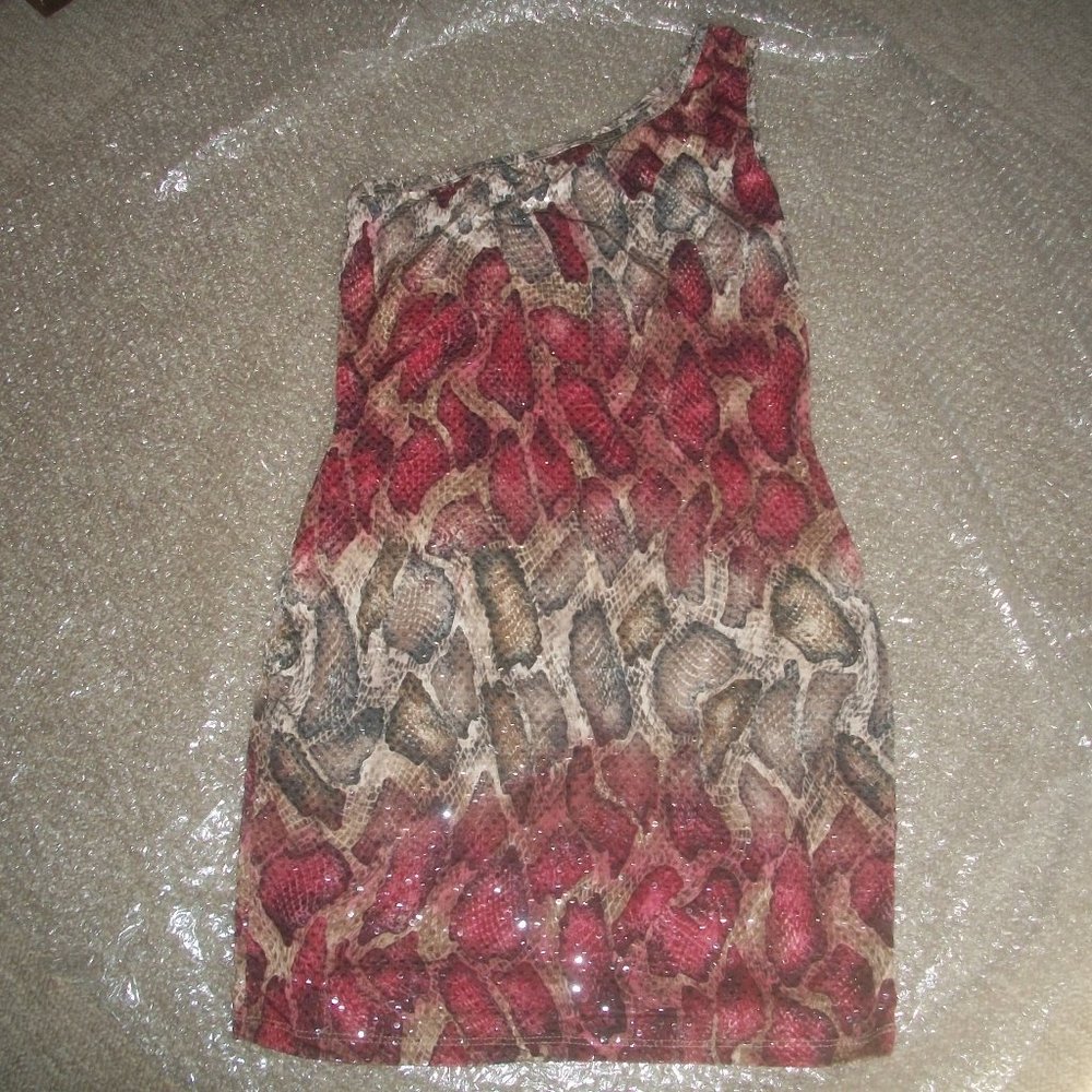 womens one shoulder mini dress.tunic/blouse.shiny.glitter.size medium